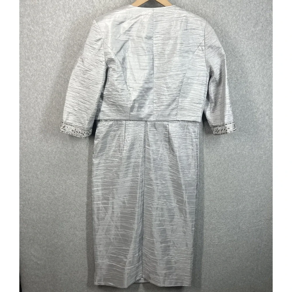 Giovanna Dress Jacket Set Womens 10 Silver Beaded Formal Mother of Bride Good‎